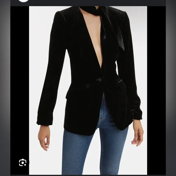 FRAME Velvet Neck Tie Blazer - Picture 1 of 16